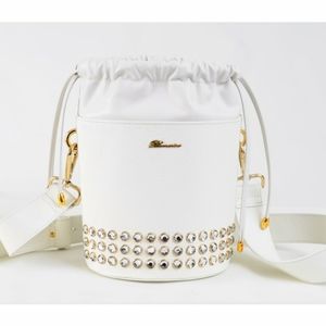 Blumarine white leather drawstring bucket bag
